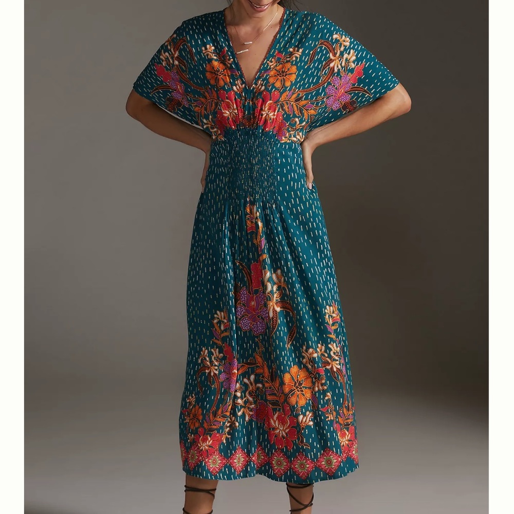 Anthropologie Bl^nk Floral V Neck Caftan Dress